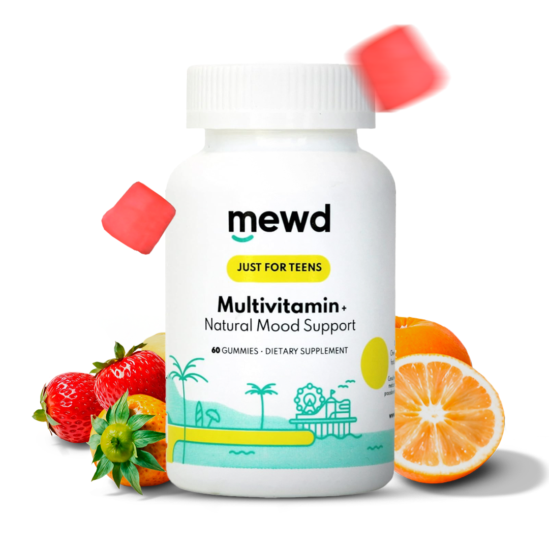 MEWD Mood Support Multivitamin Gummies for Teens - Natural Focus & Calm with L-Theanine, Vitamins A, B6, B9, B12, C, D3,Plus Iron & Zinc